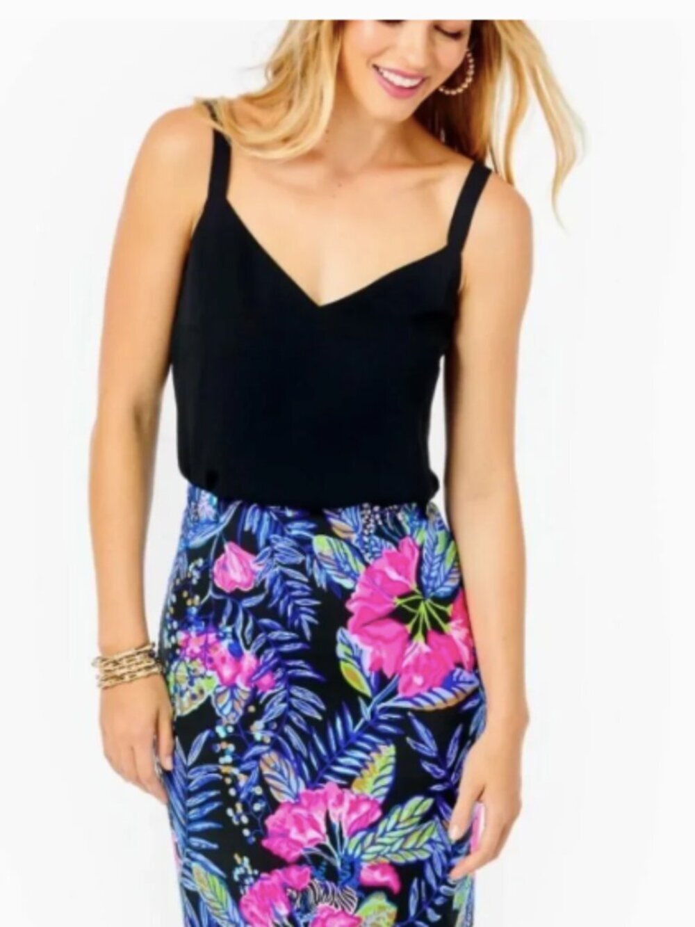 Lilly Pulitzer Nadia Cami Adjustable Strap V-Neck Lileeze Neutral XL